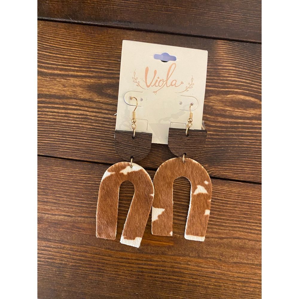 Cowhide and Wood earrings‎ NWT
